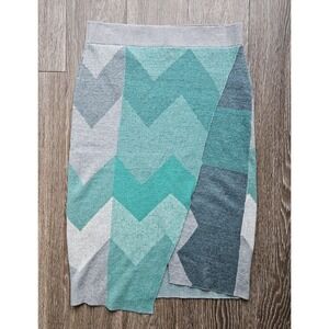 Anthropologie MOTH Womens Sweater Knit Skirt Gray Green Chevron Pull On Size M